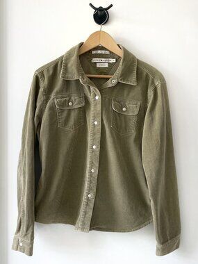Tommy Hilfiger Corduroy Snap‑Front Shirt Olive Green Size 12 Utility Western